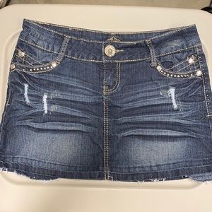 Almost famous denim distressed skirt w rhinestones
